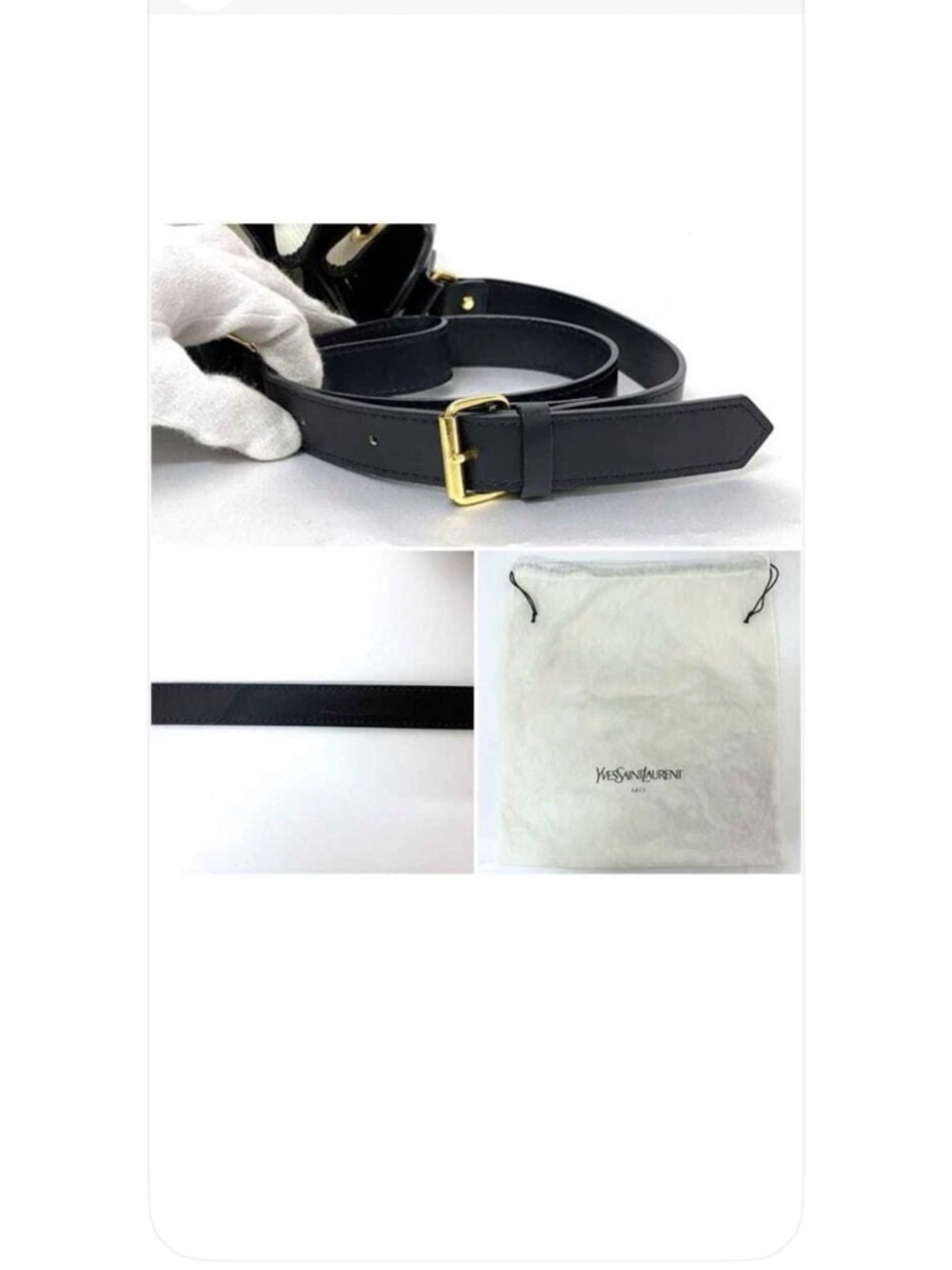 Saint Laurent Blue Leather Belt with Gold-Tone Buckle